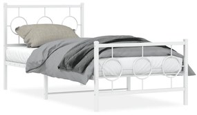 376285 vidaXL Cadru de pat metalic cu tăblie de cap/picioare, alb, 90x190 cm