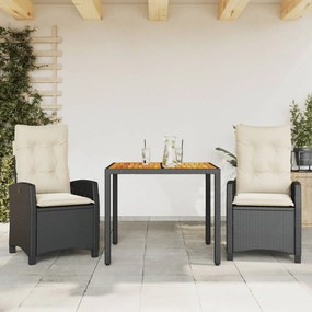 3212653 vidaXL Set mobilier de grădină cu perne, 3 piese, negru, poliratan