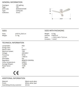 Lustra LED cu Ventilator si telecomanda Siroco MINI alb