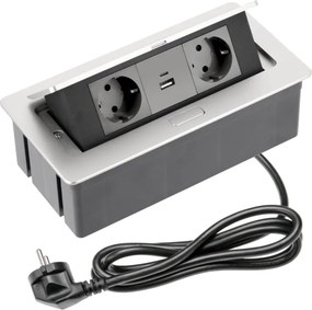 Priză încorporabilă în blat Soft GTV, 2 prize Schuko, USB A + C, aluminiu, 250 x 130 mm L:250 mm; l:130 mm; H:73 mm, Aluminiu/Plastic, Aluminiu