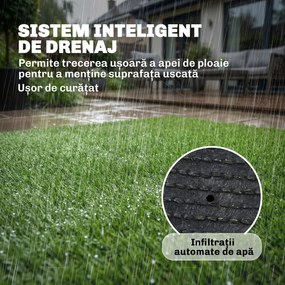 Outsunny Gazon Artificial pentru Exterior 1m x 4m, Covor Verde Sintetic cu Înălțime de 10mm, Drenant, Ideal pentru Grădini, Terase, Familii, Animale de Companie, Interior și Exterior | Aosom Romania
