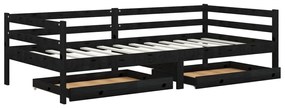 3083678 vidaXL Pat de zi cu sertare, negru, 90x200 cm, lemn masiv de pin