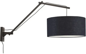 Aplica cu brat articulat din bambus si abajur din tesatura in, Andes negru/ albastru