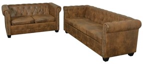 Set canapele Chesterfield cu 2 și 3 locuri, maro