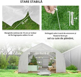 Outsunny Seră de grădină tunel de dimensiuni mari cu acoperiș PE cadru din oțel ușă rulabilă și 12 ferestre 8 x 3 x 2 m alb | Aosom Romania