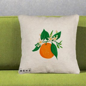 Perna Decorativa Portocala in Floare, 40x40 cm, Bej Canapea, Husa Detasabila, Perna Inclusa, BEKZ®