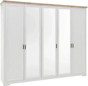 Dulap JASMIN, alb/stejar artisan, PAL, cu 5 usi, 264x64x220 cm