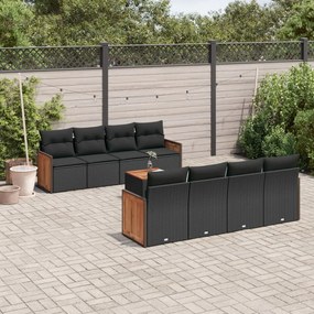 3259899 vidaXL Set mobilier de grădină cu perne, 9 piese, negru, poliratan