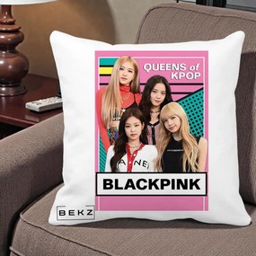 Perna Personalizata BLACKPINK Queens of Kpop, 40x40 cm, Alba Mata, Husa Detasabila, Perna Inclusa, BEKZ®