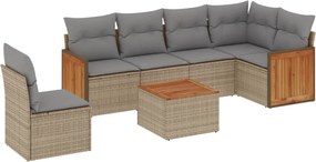 vidaXL Set canapele de grădină, 7 piese, cu perne, bej, poliratan