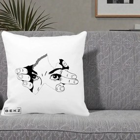 Perna Decorativa Ochi care Rup Suprafata, 40x40 cm, Alba Mata, Husa Detasabila, Perna Inclusa, BEKZ®