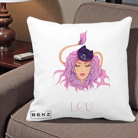 Perna Personalizata Zodie Leu, 40x40 cm, Alba Mata, Husa Detasabila, Perna Inclusa, BEKZ®