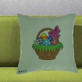 Perna Decorativa Cos cu Oua de Pasti Colorat, 40x40 cm, Verde, Husa Detasabila, Perna Inclusa, BEKZ®