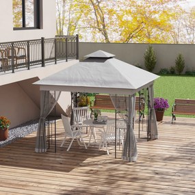 Outsunny Pavilion cu acoperiș dublu, 3x3 m, hidrofug, stabil, rezistent la iarnă, pavilion de grădină cu plasă de țânțari, Gri deschis | Aosom Romania