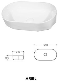 Lavoar pe blat, Fluminia, Ariel, oval, cu baza poligonala, 55 x 31 cm, alb