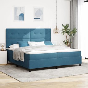 vidaXL Pat box spring cu saltea, albastru închis, 200x200 cm, catifea