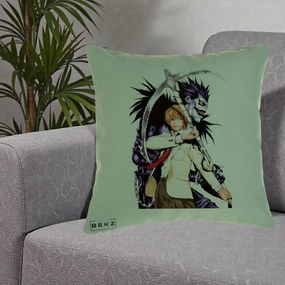 Perna Personalizata Death Note Light si Ryuk Duo, 40x40 cm, Verde, Husa Detasabila, Perna Inclusa, BEKZ®
