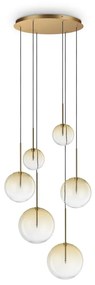 Lustra cu 6 pendule EQUINOXE SP6 antique brass/ faded amber