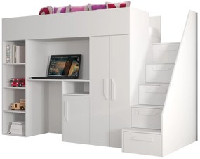 Pat pentru copii combinat 90 cm Puro 14 (alb mat + alb lucios + mânere albe). 1087089