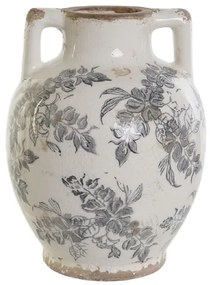 Vaza Vintage Leaves din ceramica, alb antichizat, 17x22 cm