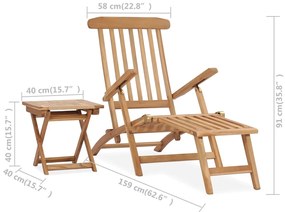 Sezlong de gradina cu suport picioare si masa, lemn masiv tec 1, 1 sezlong cu masa