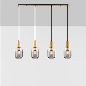 Lustra cu 4 pendule, Metal, Auriu, Sticla, Fumurie, MAHO