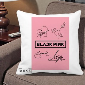 Perna Personalizata K-pop BLACKPINK Semnaturi Roz, 40x40 cm, Alba Mata, Husa Detasabila, Perna Inclusa, BEKZ®