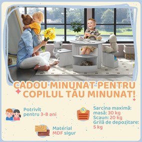 AIYAPLAY Birou Copii, Masă și Scaune pentru Copii din 5 Piese cu Depozitare, pentru Clasă, Creșă, Grădiniță, 78x78x49 cm, Gri