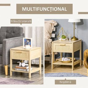 HOMCOM Noptieră Modernă din MDF, Design cu Sertar și Raft pentru Depozitare, 40x40x48 cm, Culoare Lemn Natur | Aosom Romania