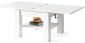 Masă extensibilă CALEB cu blat rabatabil, albă