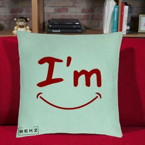 Perna Decorativa I'm Happy Smile, 40x40 cm, Verde Menta, Husa Detasabila, Perna Inclusa, BEKZ®