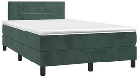 vidaXL Pat cu arcuri, saltea și LED, verde închis, 120x190 cm, catifea