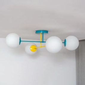 Lustru aplicat MOON, 4xE27/15W/230V, turcoaz/galben