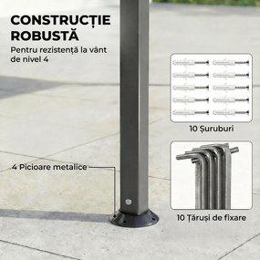 Outsunny Foișor de Grădină 3.2x3.2 m cu Acoperiș Extensibil, Foișor de Exterior cu Acoperiș Dublu Ventilat, Găuri de Drenaj, Cadru Metalic, pentru Grădină, Balcon, Petreceri, Terasă, UV30+, Gri Închis | Aosom Romania
