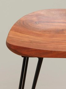 Scaun de bar din lemn de acacia și metal, maro, în stil industrial, cu șezut scobit și picioare tip ac de păr, 80 x 46 x 40 cm, „Mauru”