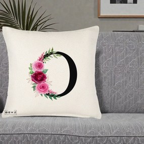 Cadou Personalizat - Perna Personalizata Monograma Florala Litera O, 40x40 cm, Crem Reliefat, Husa Detasabila, Perna Inclusa, BEKZ®