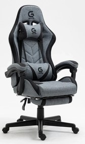 RESIGILAT- Scaun gaming, sistem iluminare bandă LED RGB, cu masaj în perna lombară, suport picioare, material textil, Gri/Negru