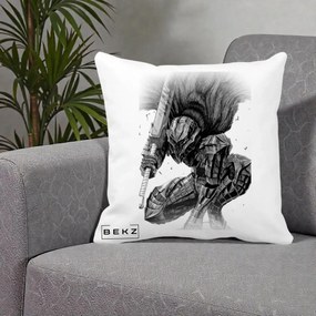 Perna Personalizata Berserk Guts Armor of Darkness Manga, 40x40 cm, Alba Mata, Husa Detasabila, Perna Inclusa, BEKZ®
