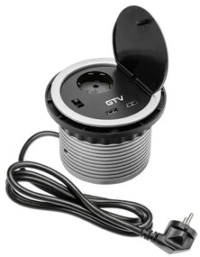 Priza incastrabila in blat, 1 priza schuko + 2 USB 5V 2.1A, cablu 1.5m, negru + aluminiu, GTV