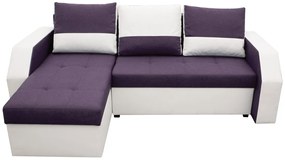 Coltar extensibil Madrid, 226x145x79 cm, 2 lazi depozitare, Reversibil, Alb/ Mov