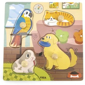 Puzzle educativ din lemn cu mânere Viga, De casă animale de companie