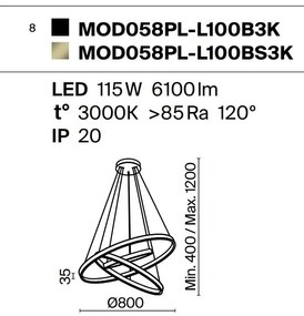 Lustra cu 3 inele LED design modern Rim alama 80cm, 3000K