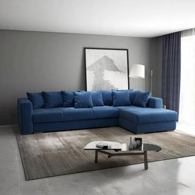 Colțar extensibil dumonde cu ladă de depozitare si sezut confortabil din spuma high-density, Gloria Zoom Blue 320x183 cm