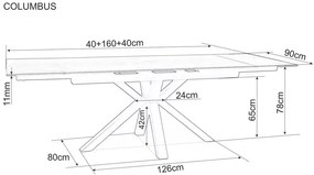 Masa extensibila Columbus Ceramic alb AMBER BIANCO/negru L160-240 cm