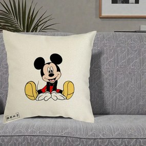 Perna Personalizata Mickey Mouse Relaxat, 40x40 cm, Ecru, Husa Detasabila, Perna Inclusa, BEKZ®