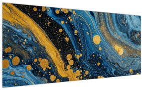Tablou - Abstracție albastră cu aur (120x50 cm)