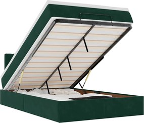 vidaXL Pat otoman cu saltea și LED-uri, verde închis 120x190cm catifea