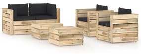 Set mobilier de gradina cu perne, 6 piese, lemn tratat verde negru si maro, 6