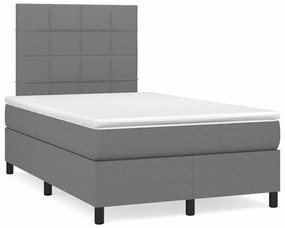 vidaXL Pat cu arcuri, saltea și LED, gri închis, 120x190 cm, textil