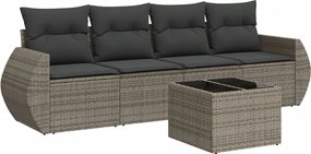 vidaXL Set canapea de grădină cu perne, 5 piese, gri, poliratan
